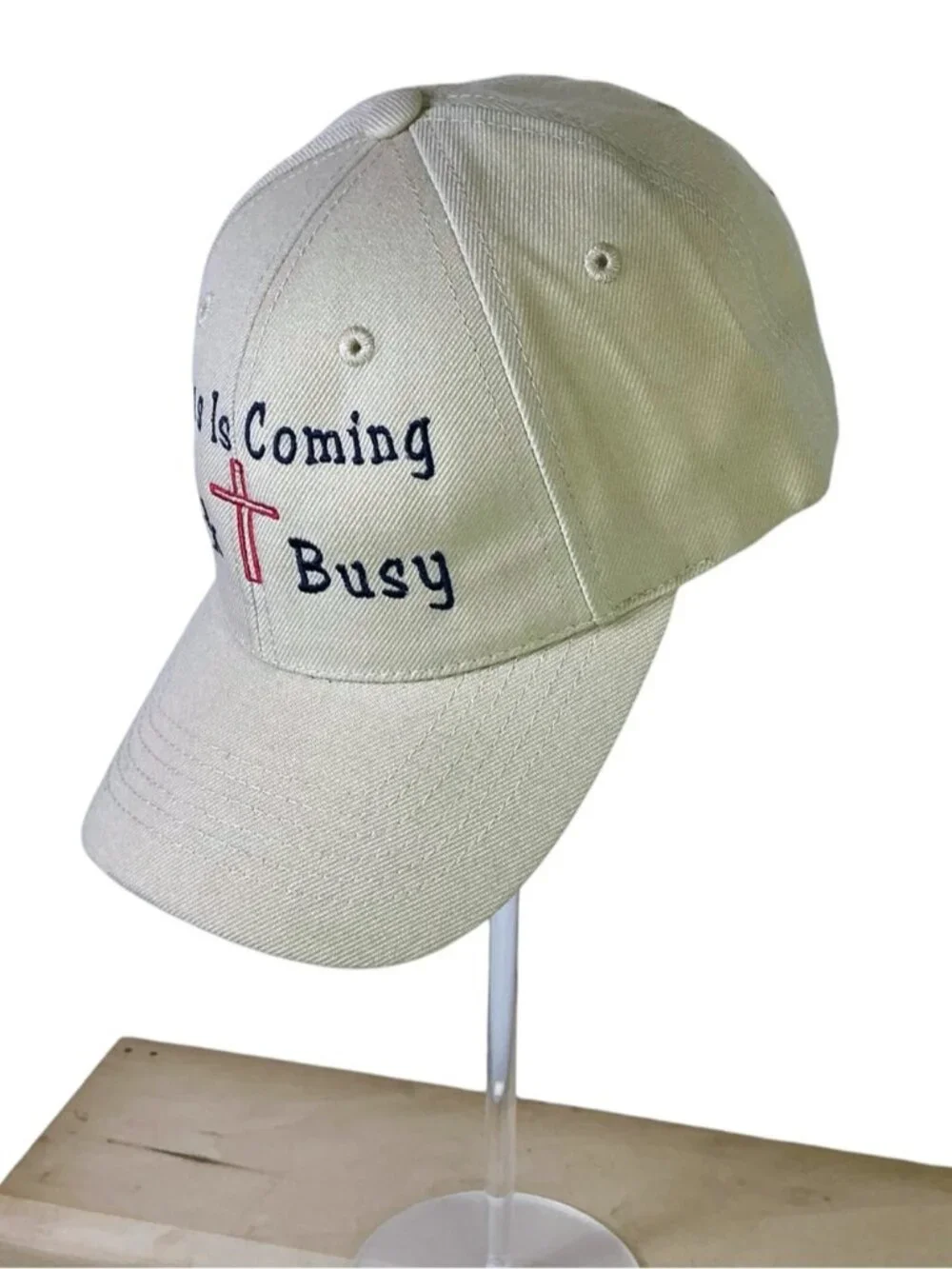 Lids Baseball Cap Jesus is Coming Blue Embroidery Khaki Tan Unisex Adult OS